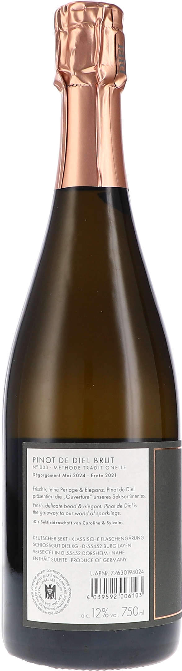 Pinot de Diel Sekt Brut, N°003 Ernte 2021