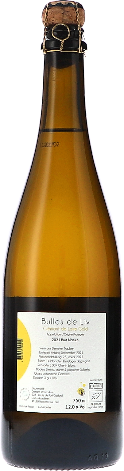 Bulles de Liv, Crémant de Loire Gold, Brut Nature AOP