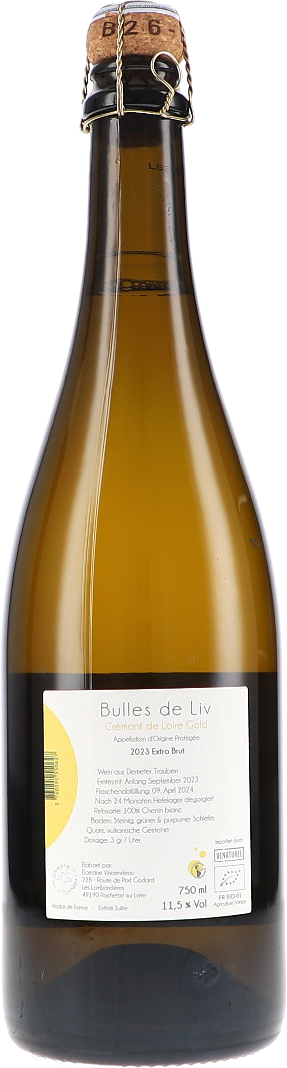 Bulles de Liv, Crémant de Loire Gold, Extra Brut AOP