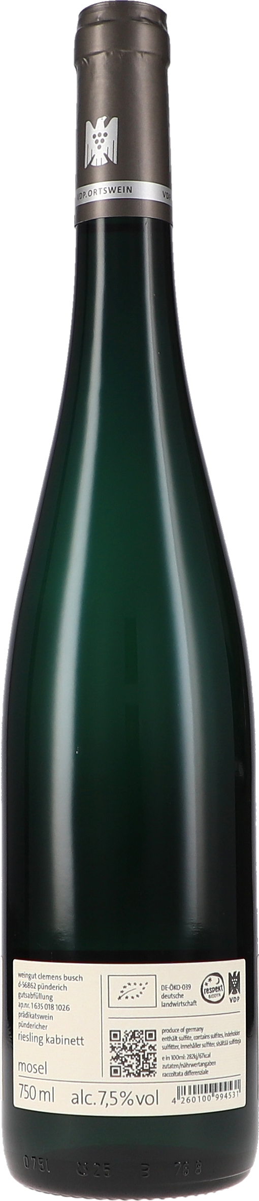 Riesling Kabinett, Moselwein, Grüne Glasflasche, Weißwein, 750 ml
