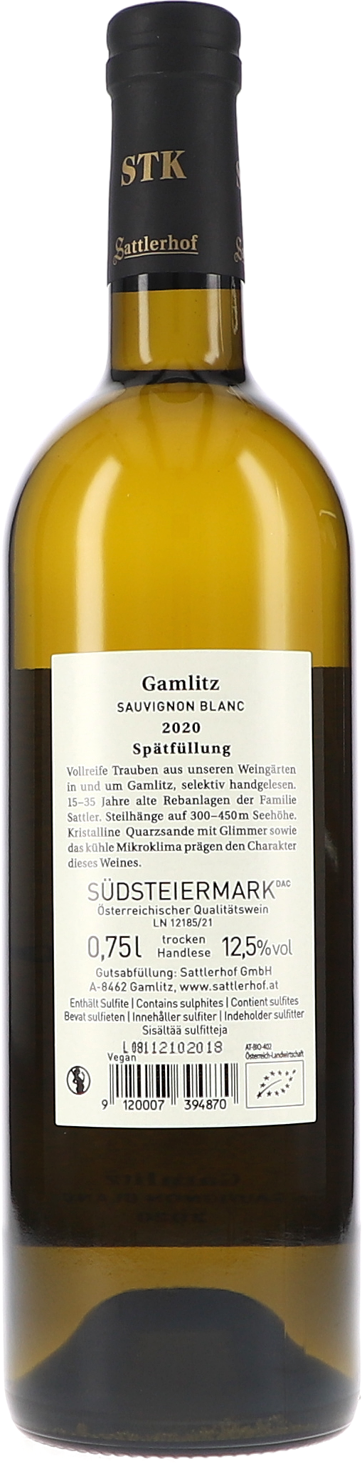 Weißwein, Sauvignon Blanc, Gamlitz, 2020, Flasche