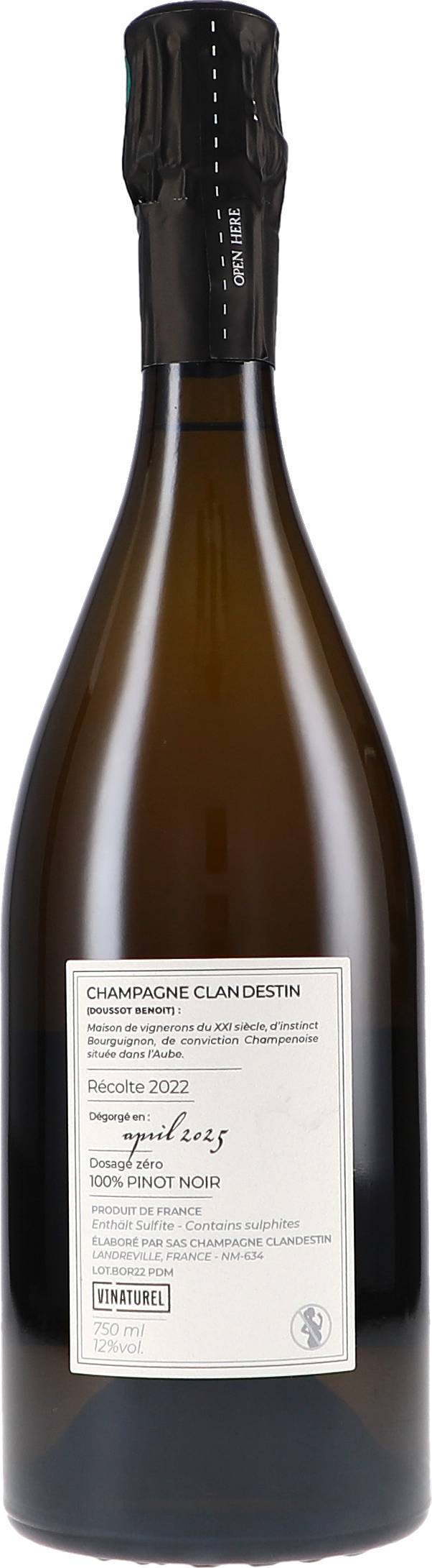 Champagne, Flasche Champagner, Pinot Noir, 750 ml, Nulldosage