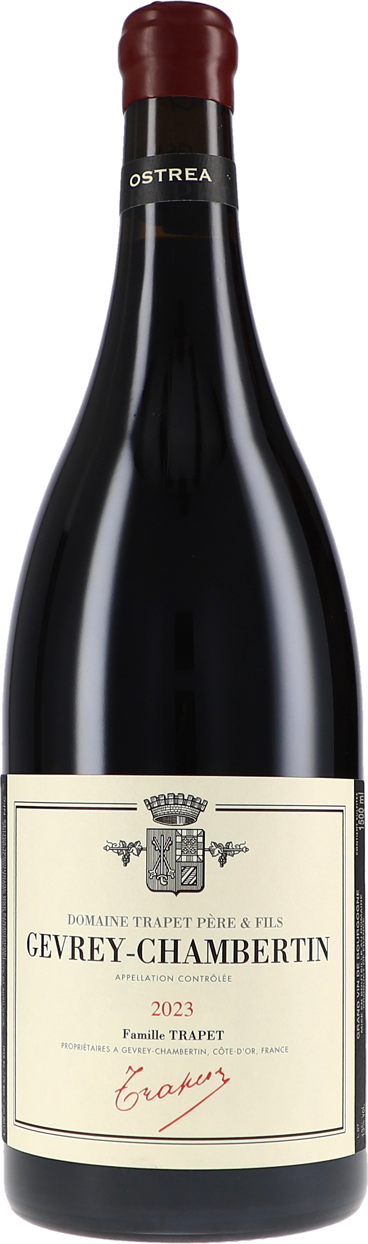 rotwein, glasflasche, gevrey-chambertin, 2023, franschhafte label