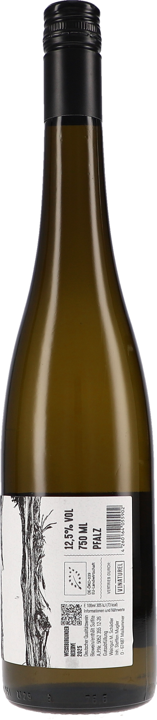 Weißwein, Weißweinflasche, Naturwein, Etikettensicht, 750ml