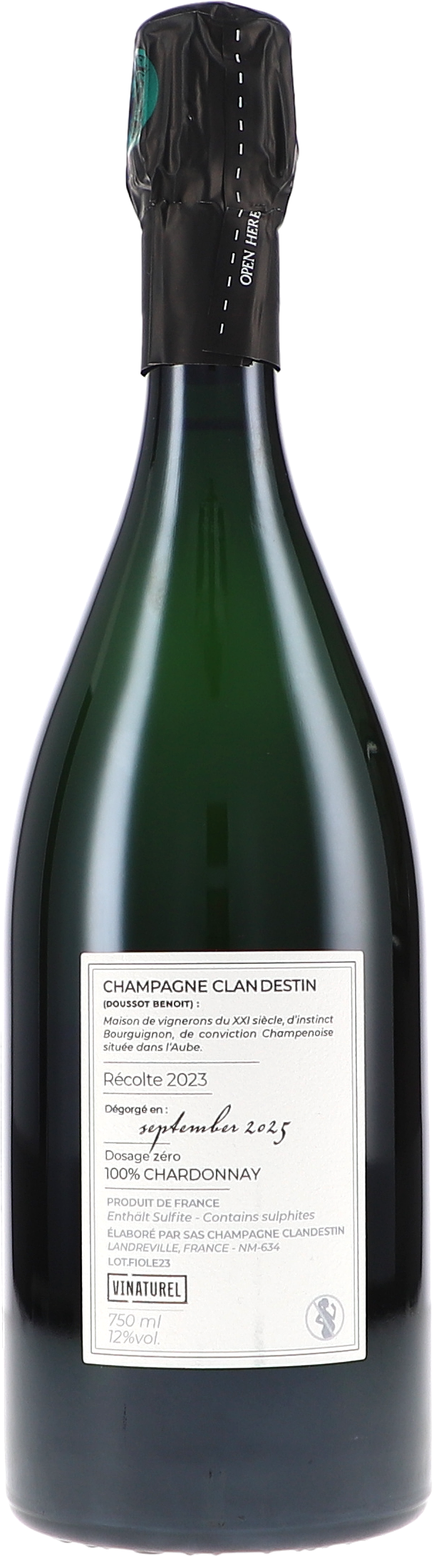 Champagne, Schlauchverschluss, Rebsorte Chardonnay, 750 ml, Flasche