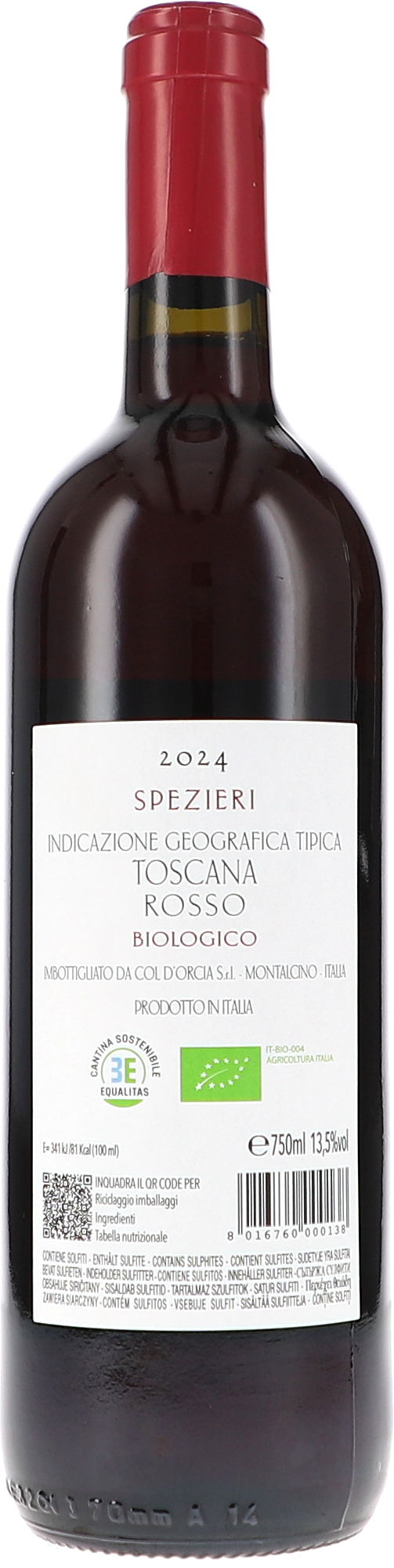 Rotwein, Toskana, Bio-Wein, Glasflasche, roter Verschluss