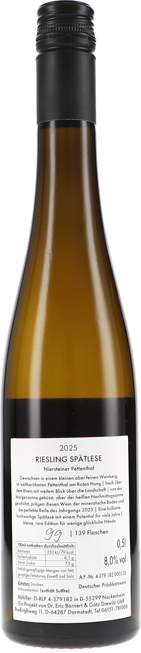Riesling, Spätlese, Weißwein, Flasche, Back label