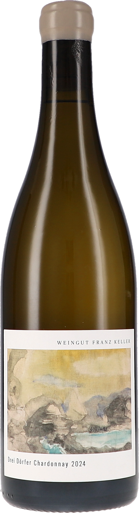 Chardonnay, Weißwein, Weinflasche, Jahrgang 2024, Etikett mit Landschaftsmotiv