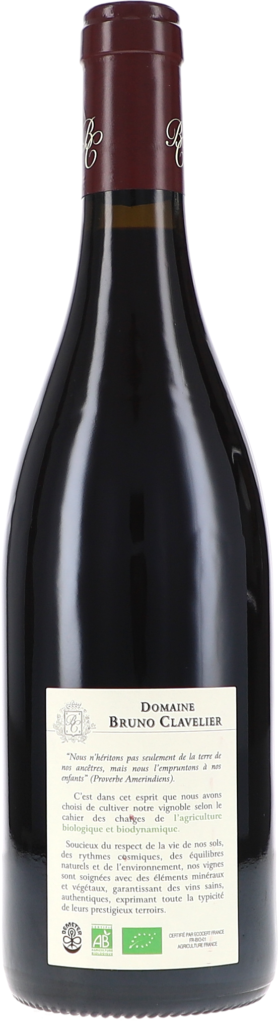 rotwein, flasche, domaine-bruno-clavelier, etikett, glänzend