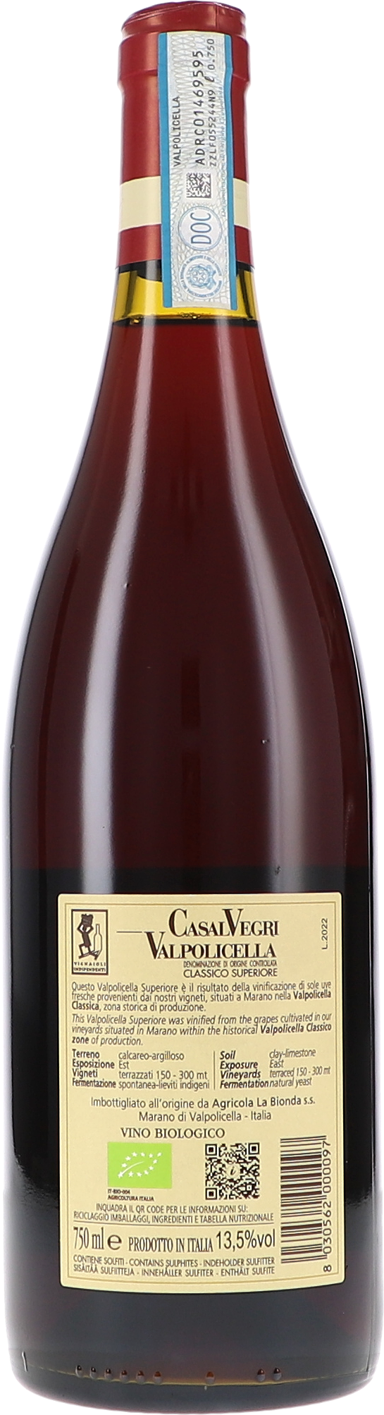Valpolicella, Rosso, Vino biologico, 75 cl, DOC