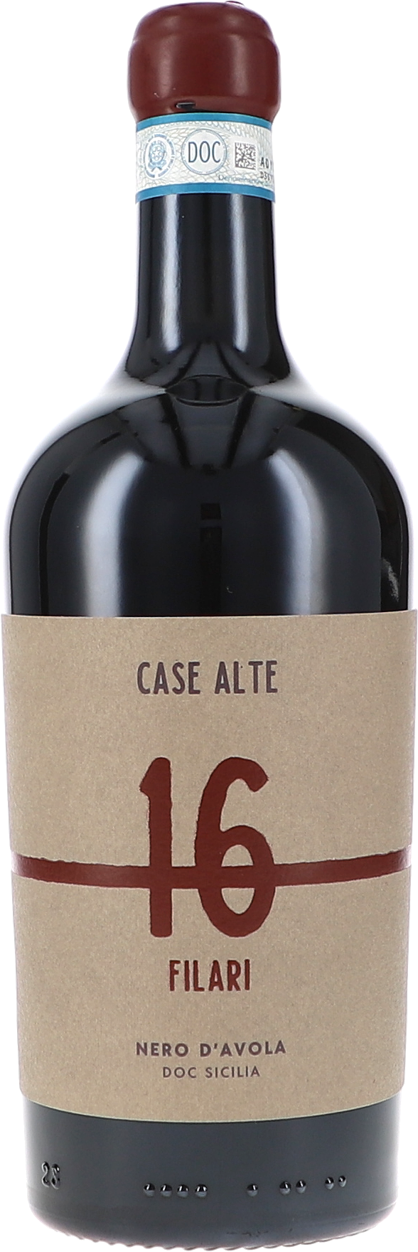 16 Filari Nero d'Avola DOC Sicilia Rotwein, Weinflasche, Nero d’Avola, DOC Sicilia, Etikett aus Papier