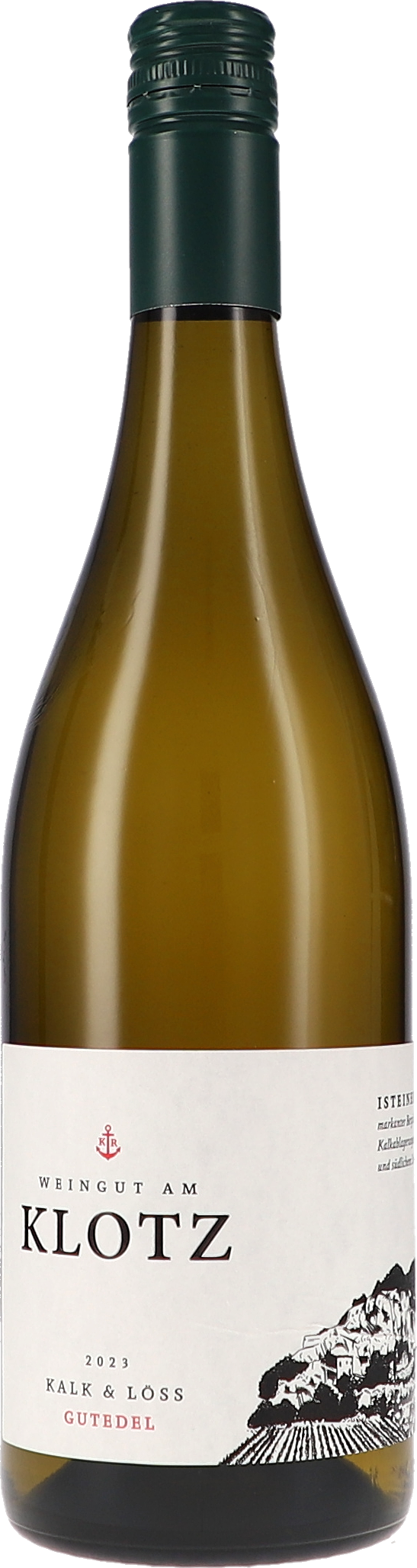 Gutedel Kalk und Löss Weinflasche, Weißwein, Glasflasche, Schraubverschluss, Etikett mit Landschaft