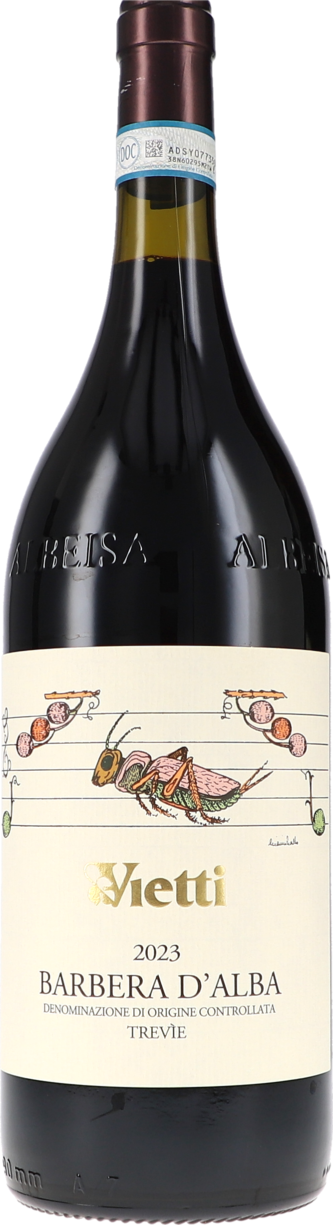 Barbera d'Alba, Treviè, 2023, Weißes Etikett, Rotes Weinflasche