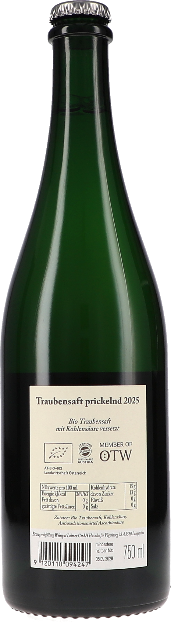 Traubensaft, Sektflasche, 750 ml, Biotraubensaft, Kohlensäure versetzt