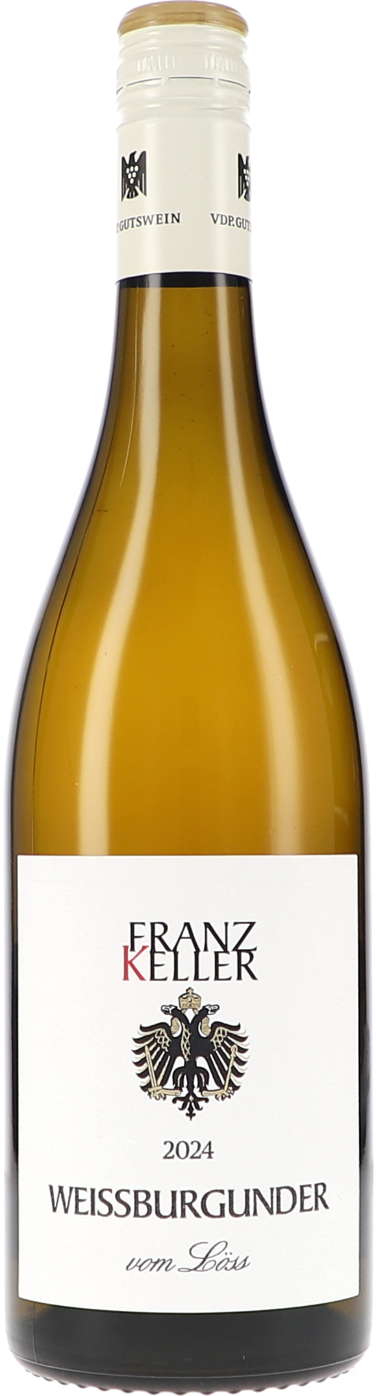 Weissburgunder vom Löss Weissburgunder, Weißwein, Flasche, Holzverschluss, Label Frantz Keller