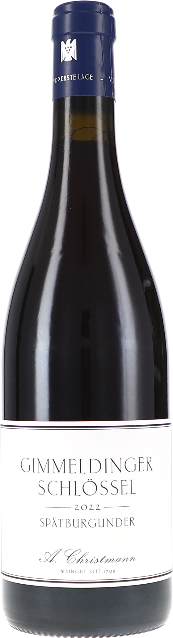 Gimmeldinger Schlössel Spätburgunder VDP Erste Lage weinflasche, rotwein, spätburgunder, glasflasche, etikett