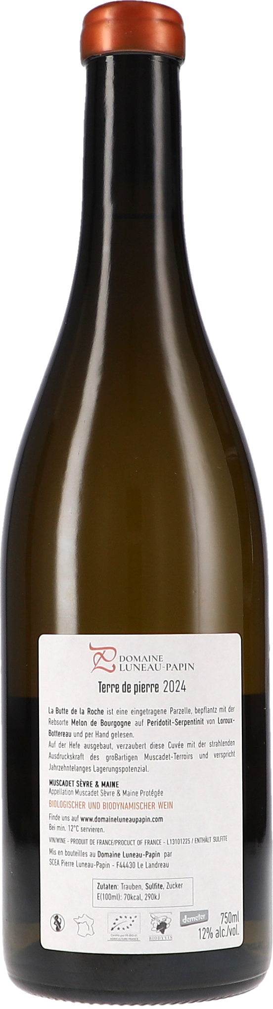 Weinflasche, Weißwein, 750ml, Etikett Text, braune Flasche