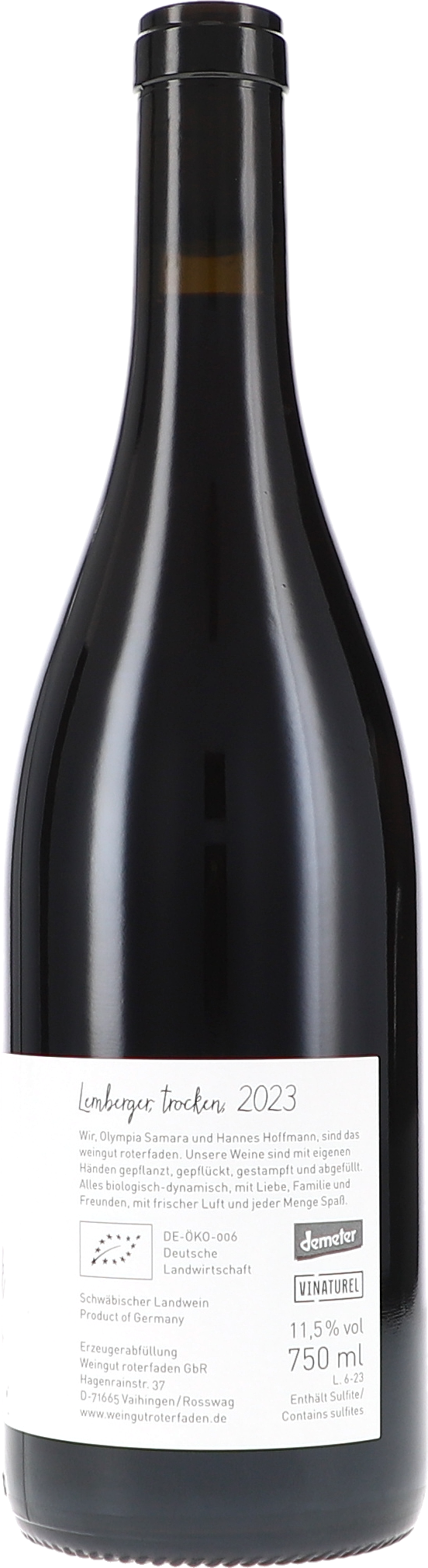 Weinflasche, Rotwein, Glasflasche, 750 ml, dunkle Etikette
