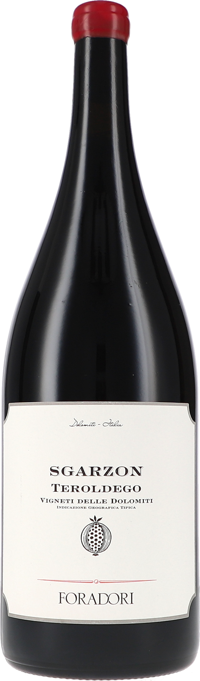 Rotwein, Teroldego, schwarze Flasche, rote Kapsel, Etikett