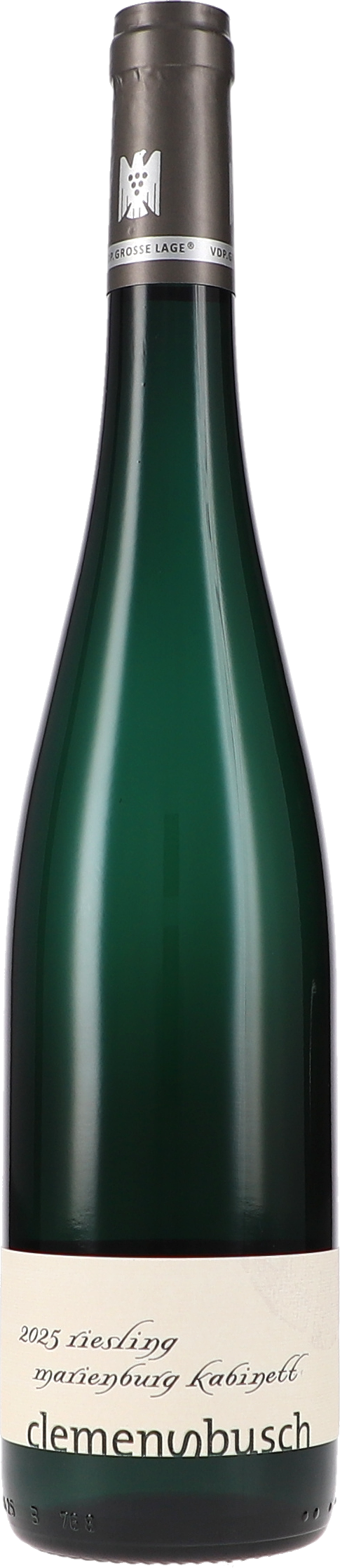 Weinflasche, Riesling, Kabinett, grünes Glas, Jahrgang 2025