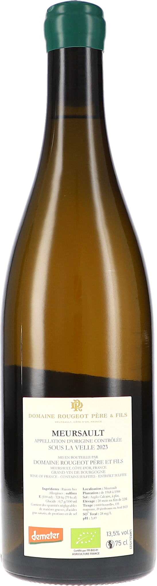 Meursault "Sous la Velle" Sans Sulfite Ajouté AOC