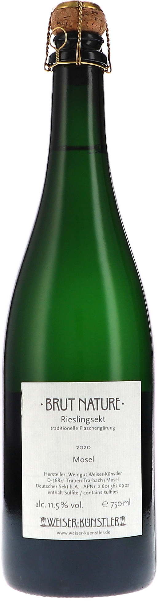 Riesling Sekt Brut Nature, traditionelle Flaschengärung