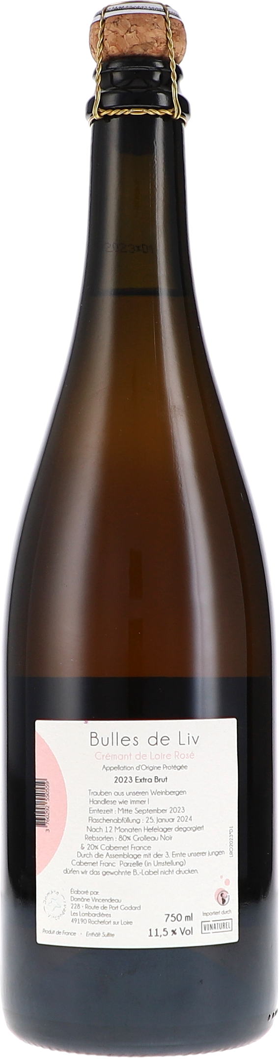 Bulles de Liv, Crémant de Loire Rosé, Extra Brut AOP