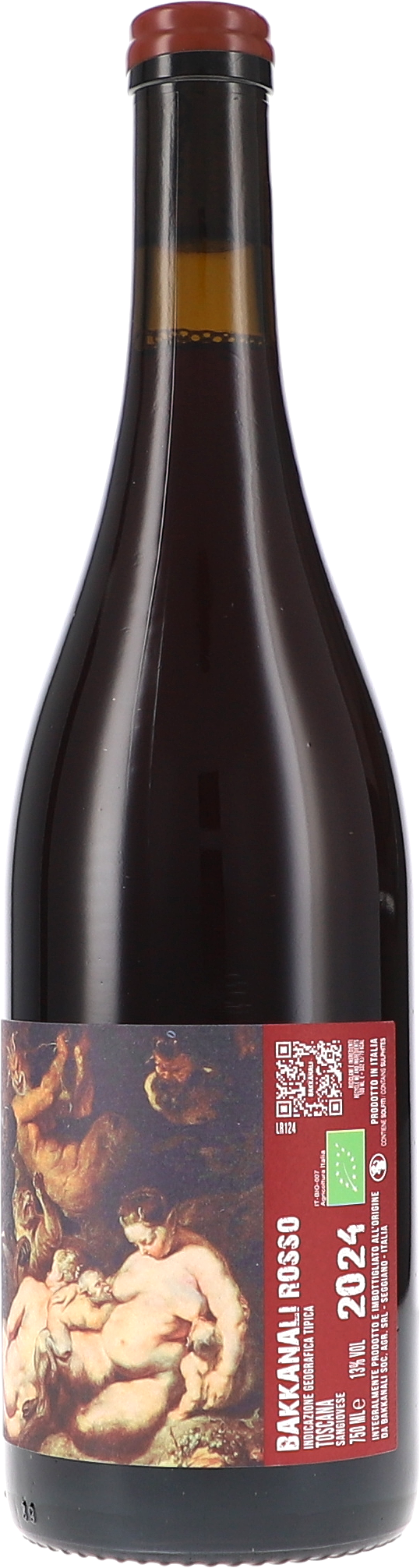 Bakkanali Rosso IGT Rotwein, Weinflasche, Bio-Wein, Jahrgang 2024, Kunstetikett