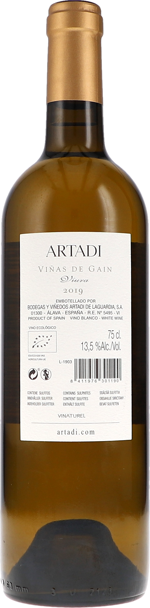 Weißwein, Glasflasche, 75 cl, Etikett, Alkoholgehalt 13,5%