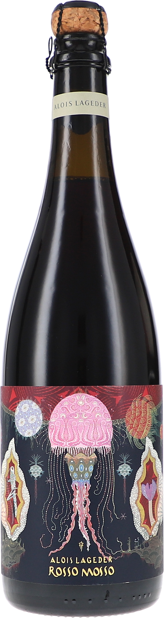 Rosso Mosso, Vino Spumante Rosso Extra Brut Sekt, Flasche, Korken, Etikett, Rosso Mosso