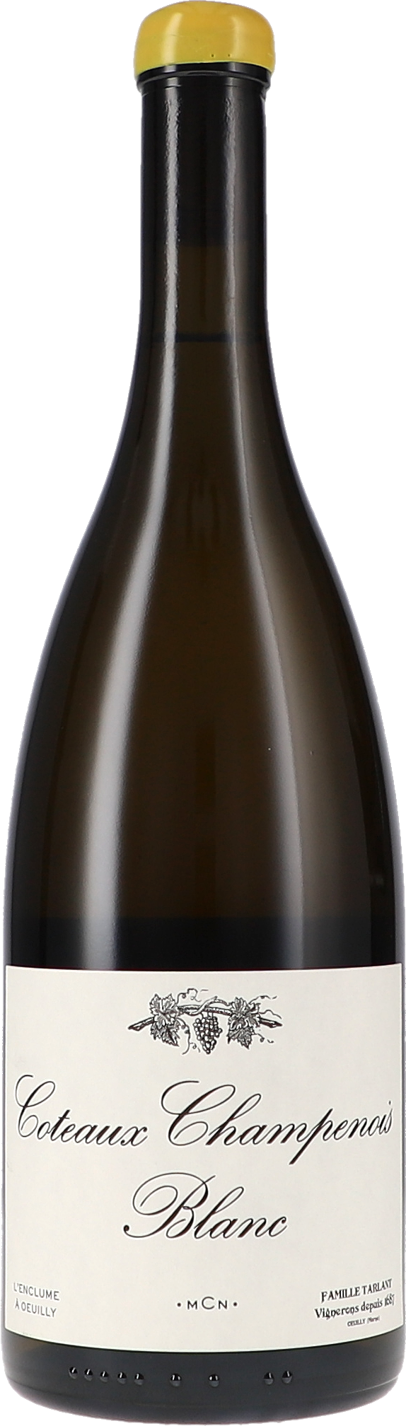 Coteaux Champenois Blanc "L'Enclume" Oeuilly Weinflasche, Weißwein, dunkles Glas, gelber Verschluss, cremefarbenes Etikett