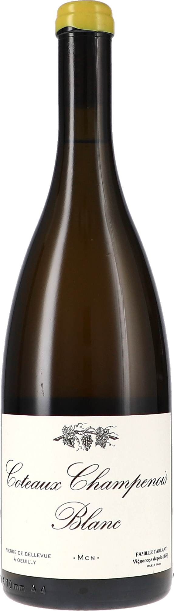 Coteaux Champenois Blanc "Pierre de Bellevue" Oeuilly Weinflasche, Weißwein, dunkles Glas, gelbe Kapsel, französischer Wein