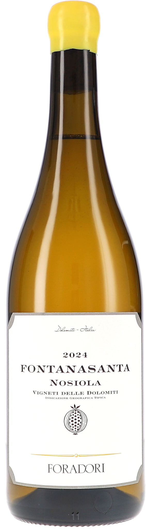 Fontanasanta Nosiola Vigneti delle Dolomiti IGT Weißwein, Glasflasche, Goldgelbes Verschlusskapsel, Dolomiten-Weinberg, Foradori Etikett