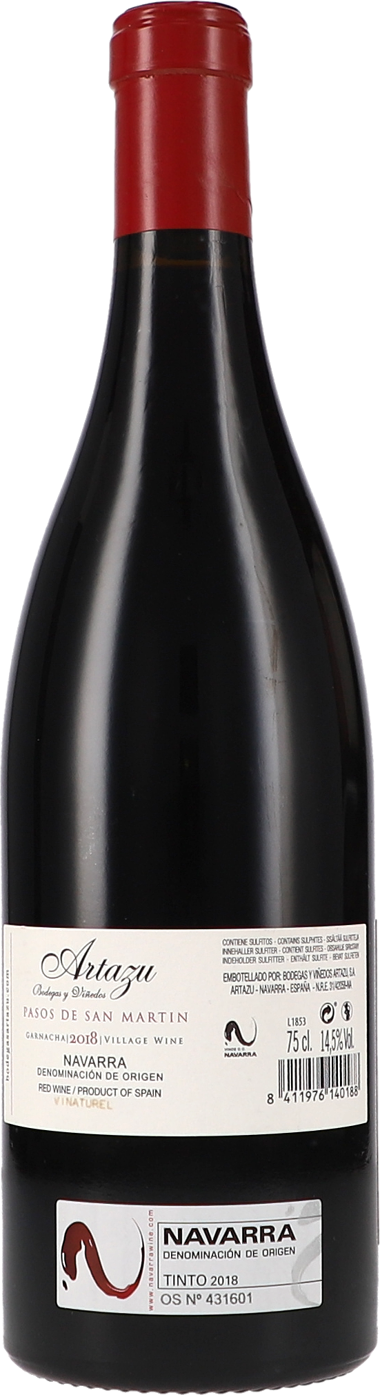 wein, rotwein, flasche, navarra, denominación de origen, tinto 2018, 75 cl, 1500 g