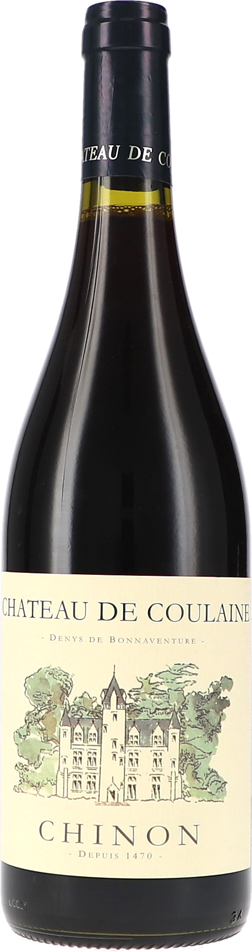 Rotwein, Weinflasche, Glasflasche, cremefarbenes Etikett, Chinon