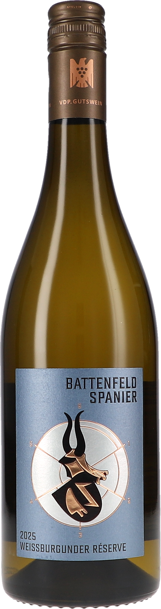 Weissburgunder, ReserVe, Traubensorte, Flasche, Etikett Blau