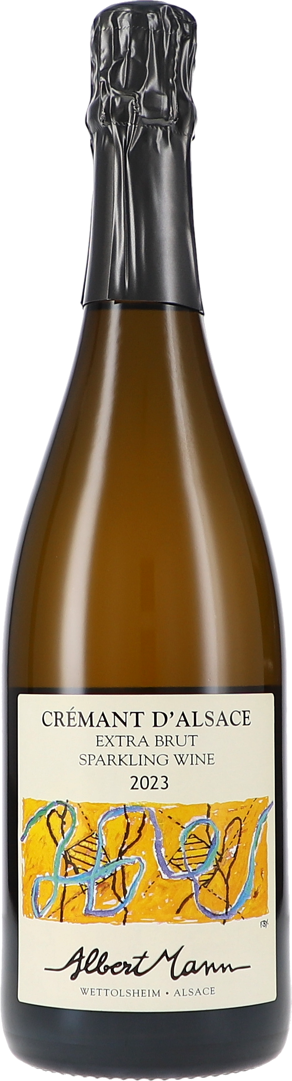 Crémant d'Alsace, Extra Brut Crémant d’Alsace, Schaumwein, Extra Brut, Braune Flasche, Künstleretikett